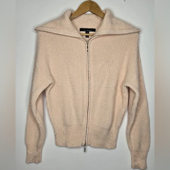 WHBM Womens Light Peach Sweater Long Sleeve Collared 2 Way Zipper Size M - Picture 1 of 9